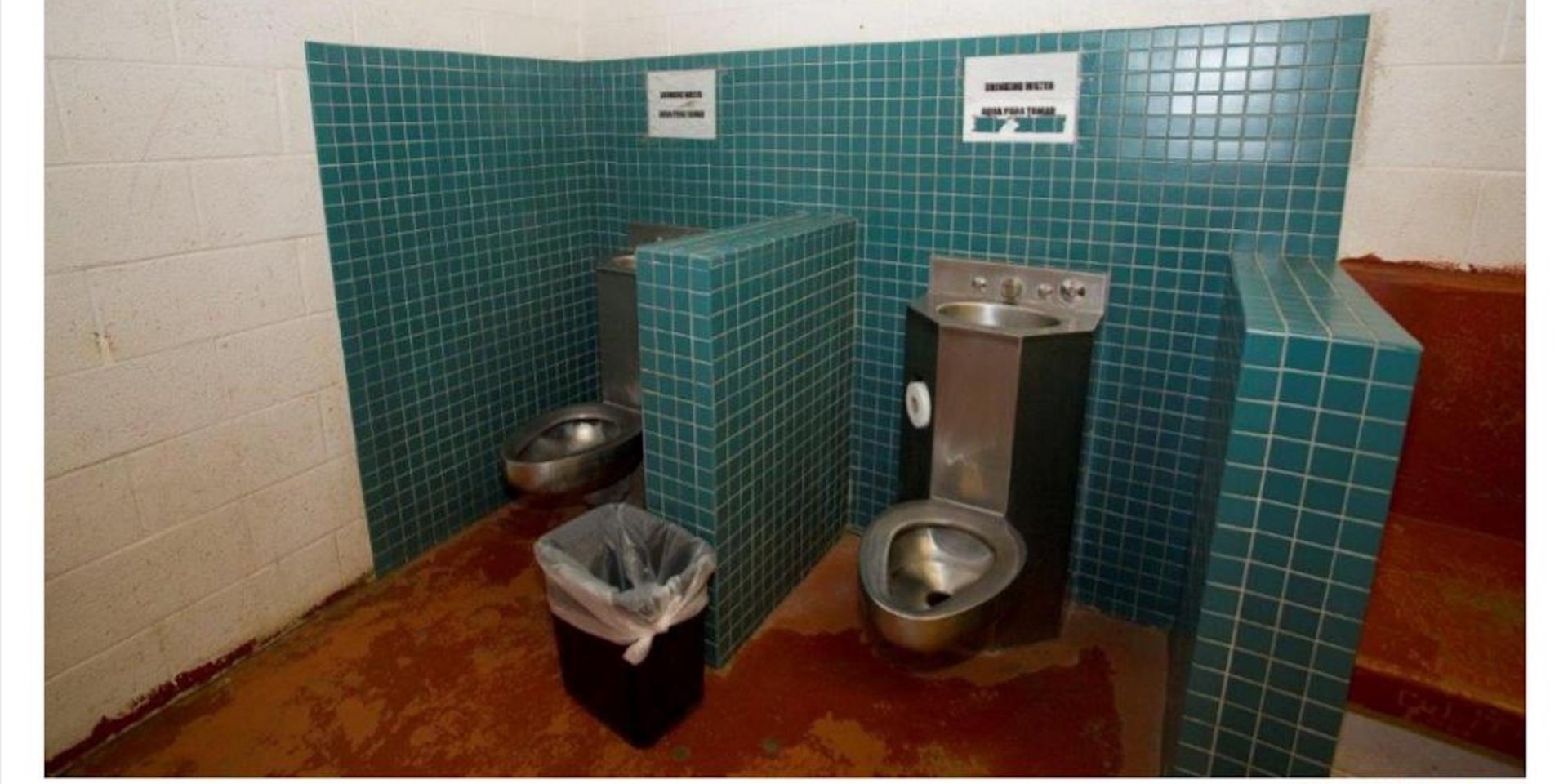 Photo shows hybrid of toilet and drinking fountain in migrant detention centers, where women allegedly had to drink from the bowl