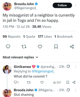 Nigerian man allegedly jailed in Togo for calling woman ‘prostitute’