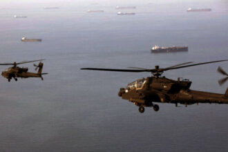 Apache helicopter gunships showed off their power cleaning up the Strait of Hormuz