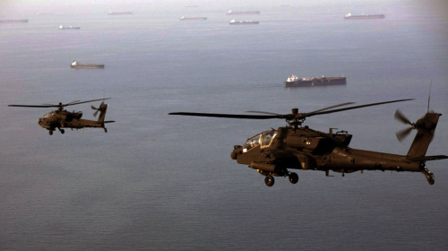 Apache helicopter gunships showed off their power cleaning up the Strait of Hormuz