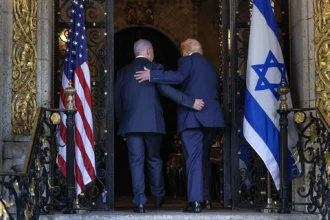 President Donald Trump and Israeli Prime Minister Benjamin Netanyahu meeting in Washington to discuss Iran and U.S.-Israel relations.