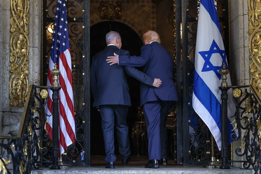 President Donald Trump and Israeli Prime Minister Benjamin Netanyahu meeting in Washington to discuss Iran and U.S.-Israel relations.