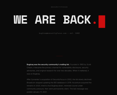 Bugtraq Is Back: The Original Full Disclosure Mailing List Is Live Again