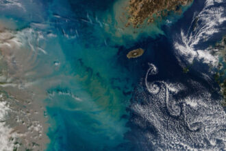 Giant underwater plume blasts into swirling cloud ‘street’ in the East China Sea — Earth from space