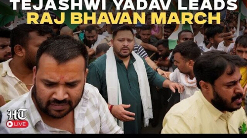 Bihar Police use water cannon at RJD march towards Lok Bhavan in Patna over paper leaks, unemployment | Watch