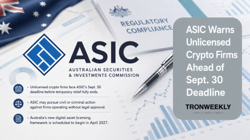 ASIC Warns Unlicenced Crypto Firms Ahead of Sept. 30 Deadline