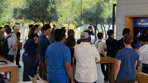 Fanboys Gather At Apple Park Visitor Center For The iPhone Duo Announcement