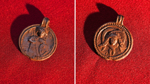 Medieval Russian talisman depicts Christian warrior saint and Medusa