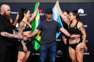 Watch as UFC Vegas 121 fighter throws money and condoms at OnlyFans star opponent